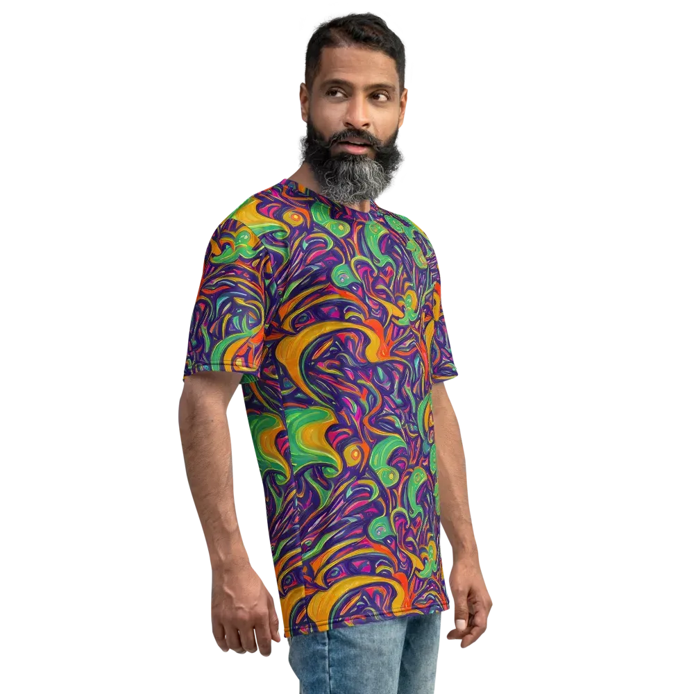 Psychedelic Ribbons on Men's Crew Neck T-Shirt — Right