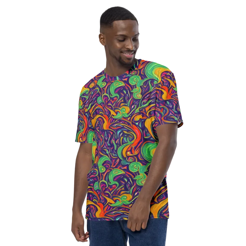 Psychedelic Ribbons on Men's Crew Neck T-Shirt — Left