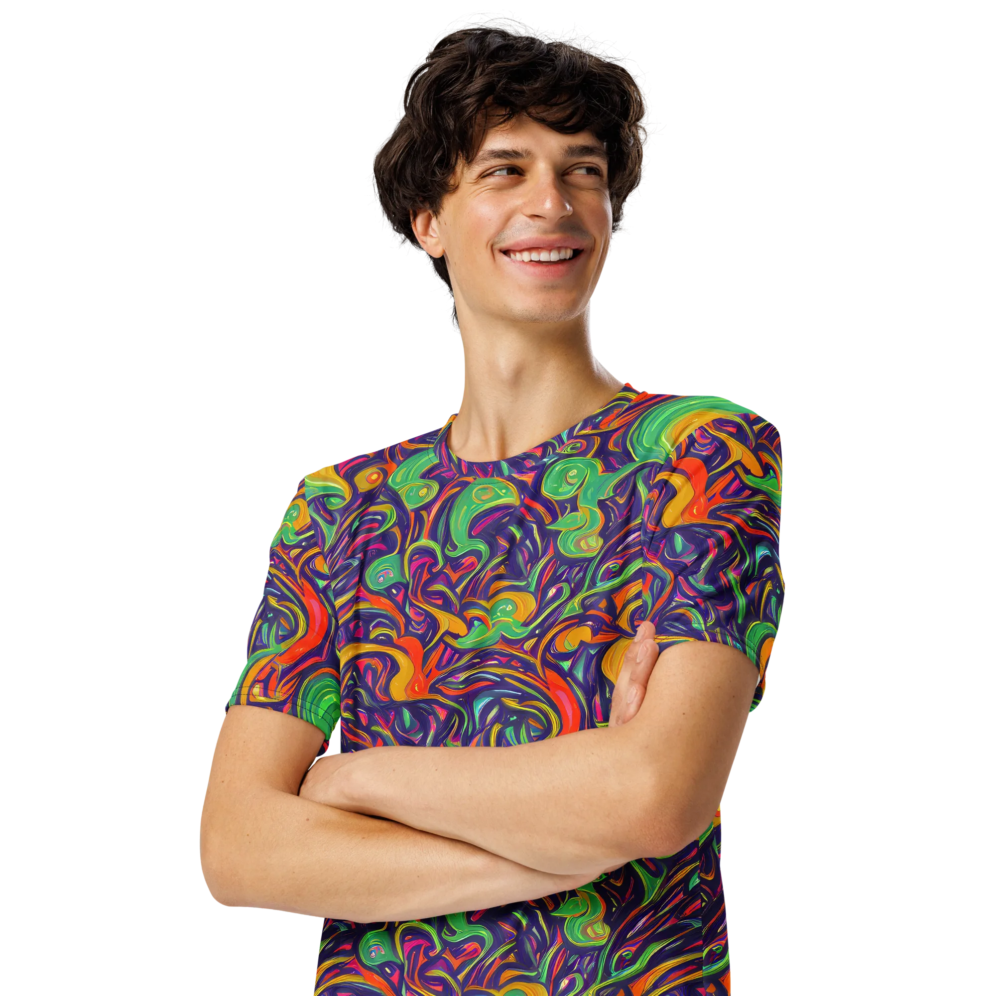 Psychedelic Ribbons on Men's Crew Neck T-Shirt — Left Front