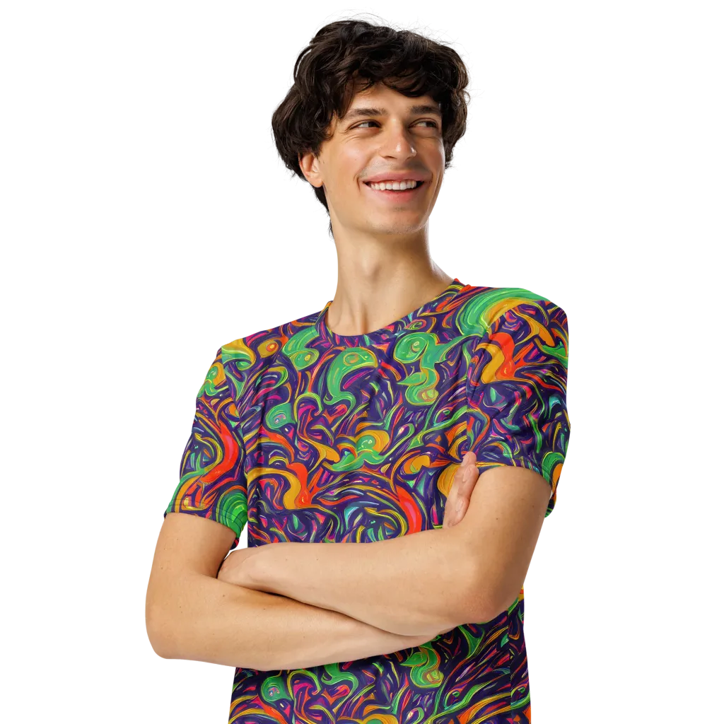 Psychedelic Ribbons on Men's Crew Neck T-Shirt — Left Front
