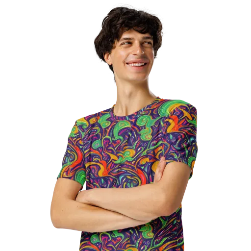 Psychedelic Ribbons on a Men's Crew Neck T-Shirt