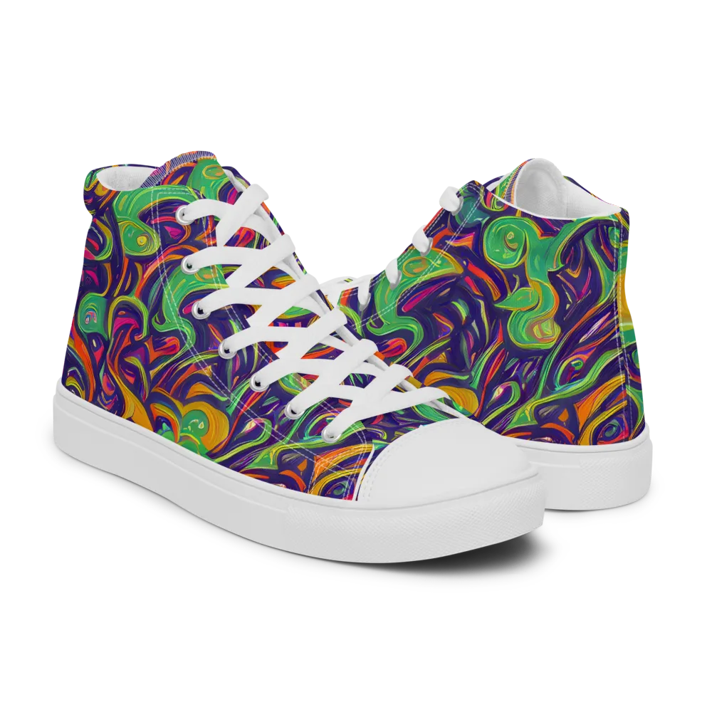 Psychedelic Ribbons on Men's High Top Canvas Shoes — Right