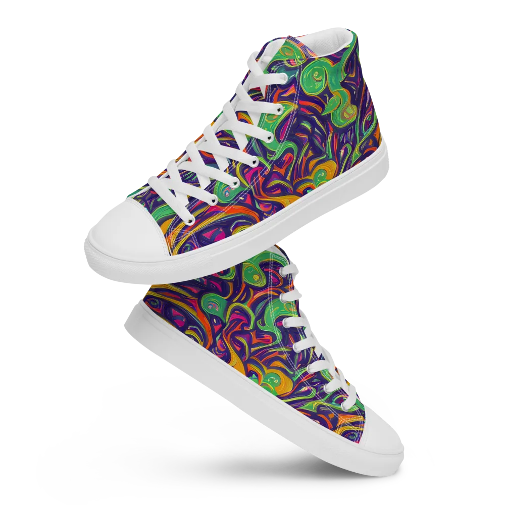 Psychedelic Ribbons on Men's High Top Canvas Shoes — Front