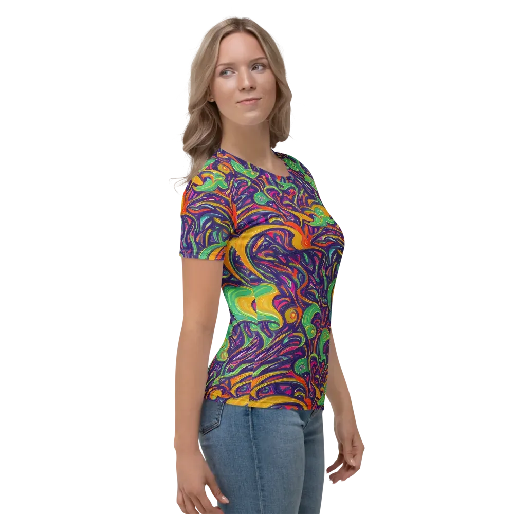 Psychedelic Ribbons on Women's Crew Neck T-Shirt — Right