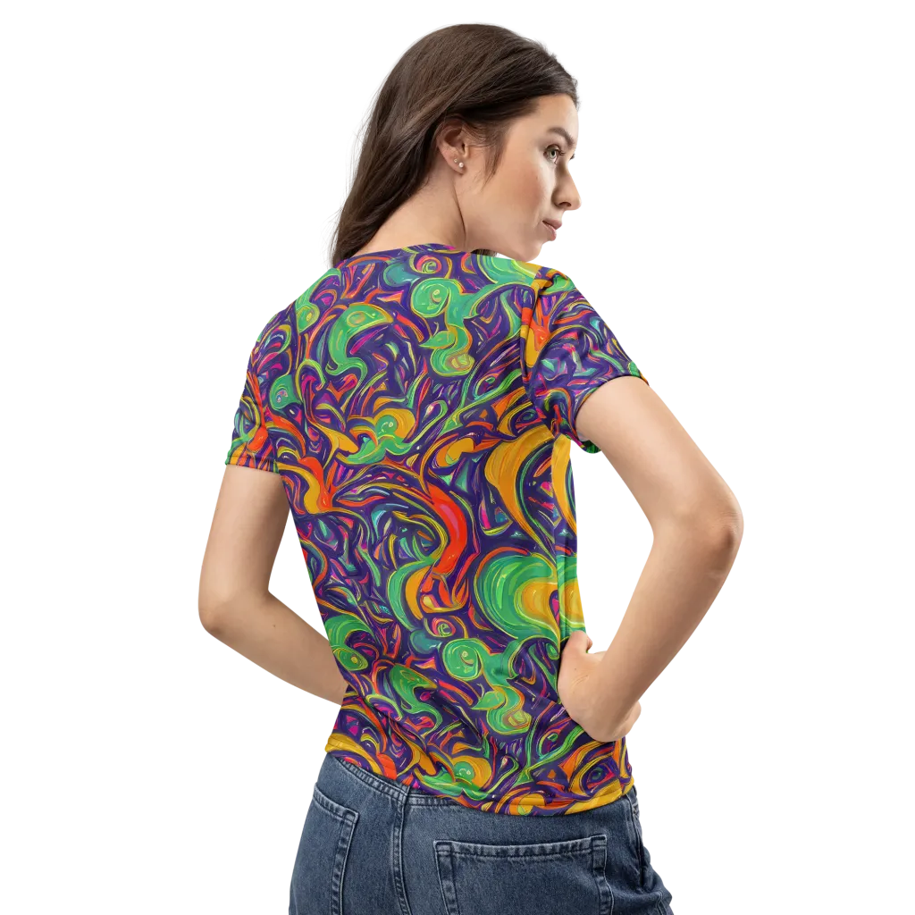 Psychedelic Ribbons on Women's Crew Neck T-Shirt — Back