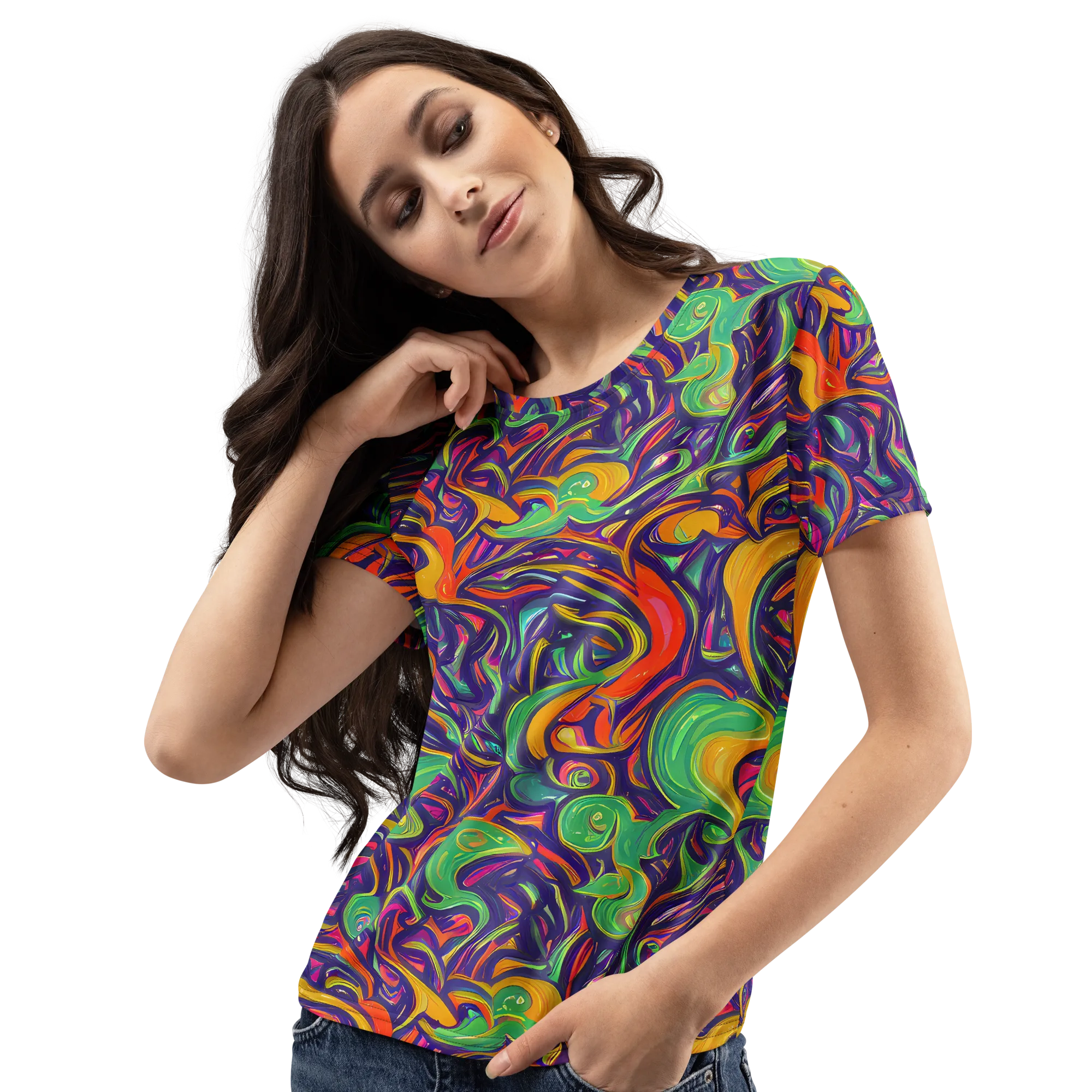 Psychedelic Ribbons on Women's Crew Neck T-Shirt — Left Front