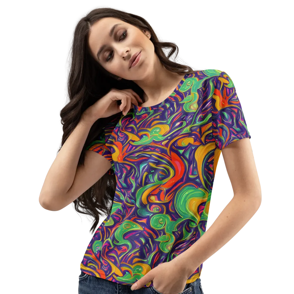 Psychedelic Ribbons on Women's Crew Neck T-Shirt — Left Front