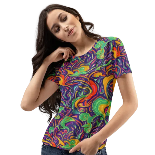 Psychedelic Ribbons on a Women's Crew Neck T-Shirt