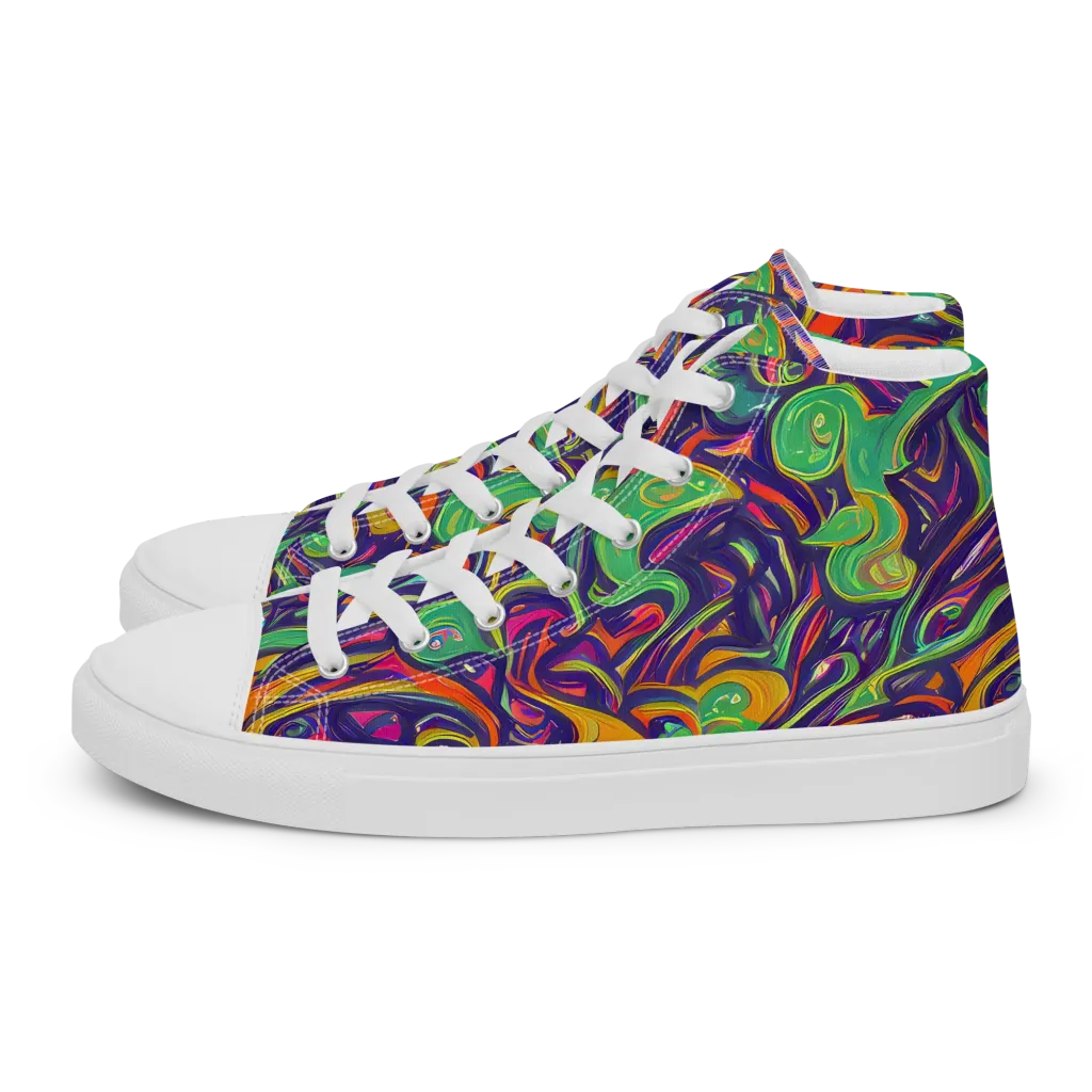Psychedelic Ribbons on Women's High Top Canvas Shoes — Left