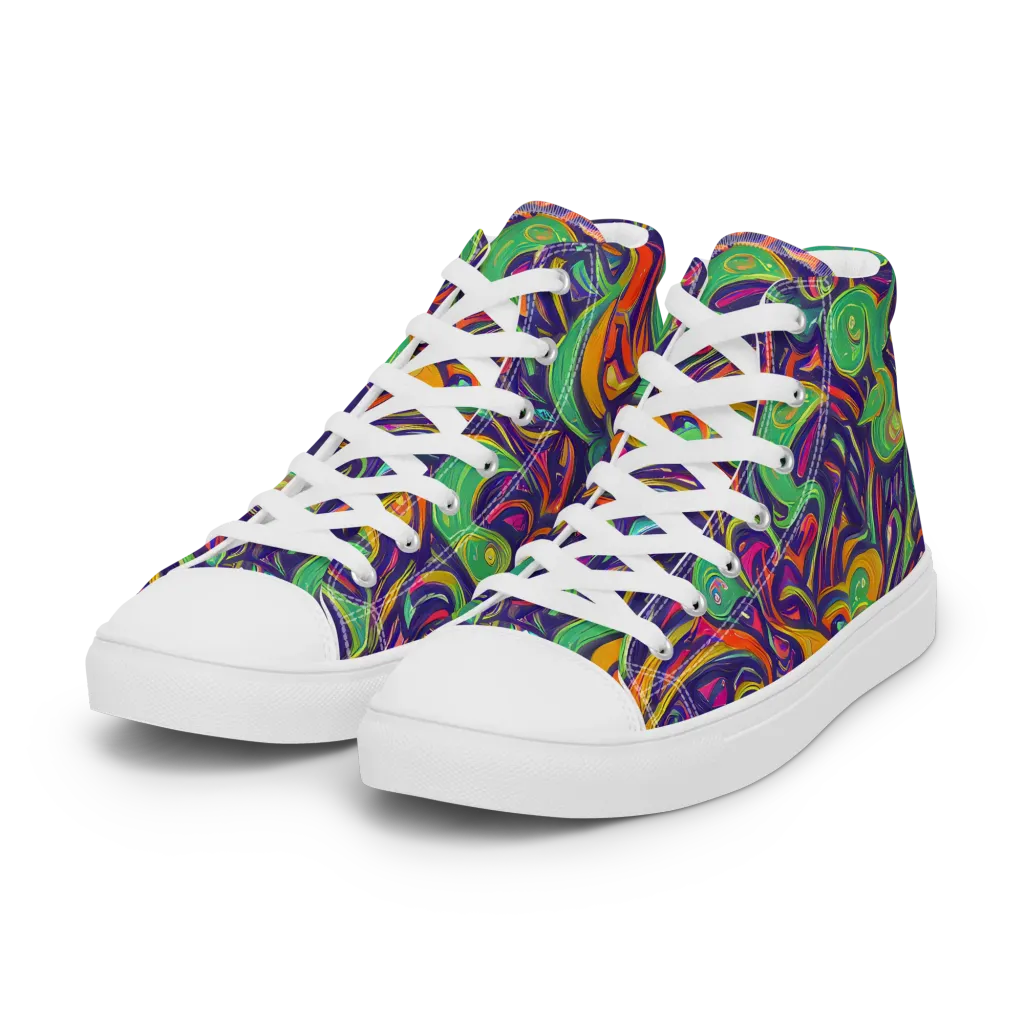 Psychedelic Ribbons on Women's High Top Canvas Shoes — Left Front