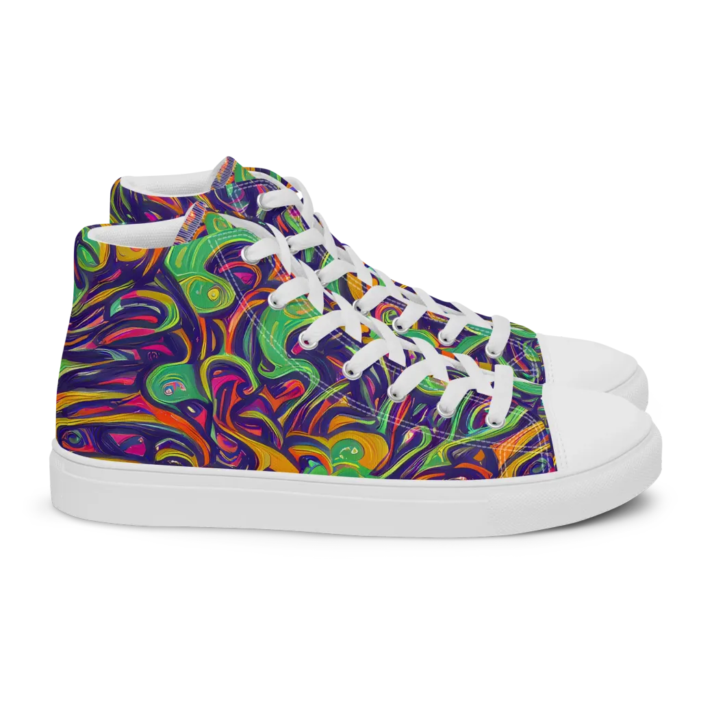 Psychedelic Ribbons on Women's High Top Canvas Shoes — Right