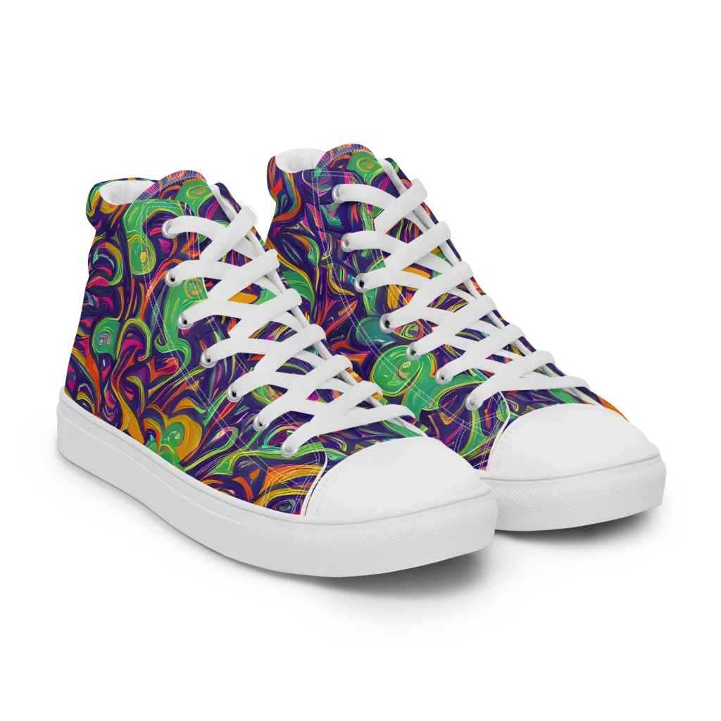 Psychedelic Ribbons on Women's High Top Canvas Shoes — Right Front