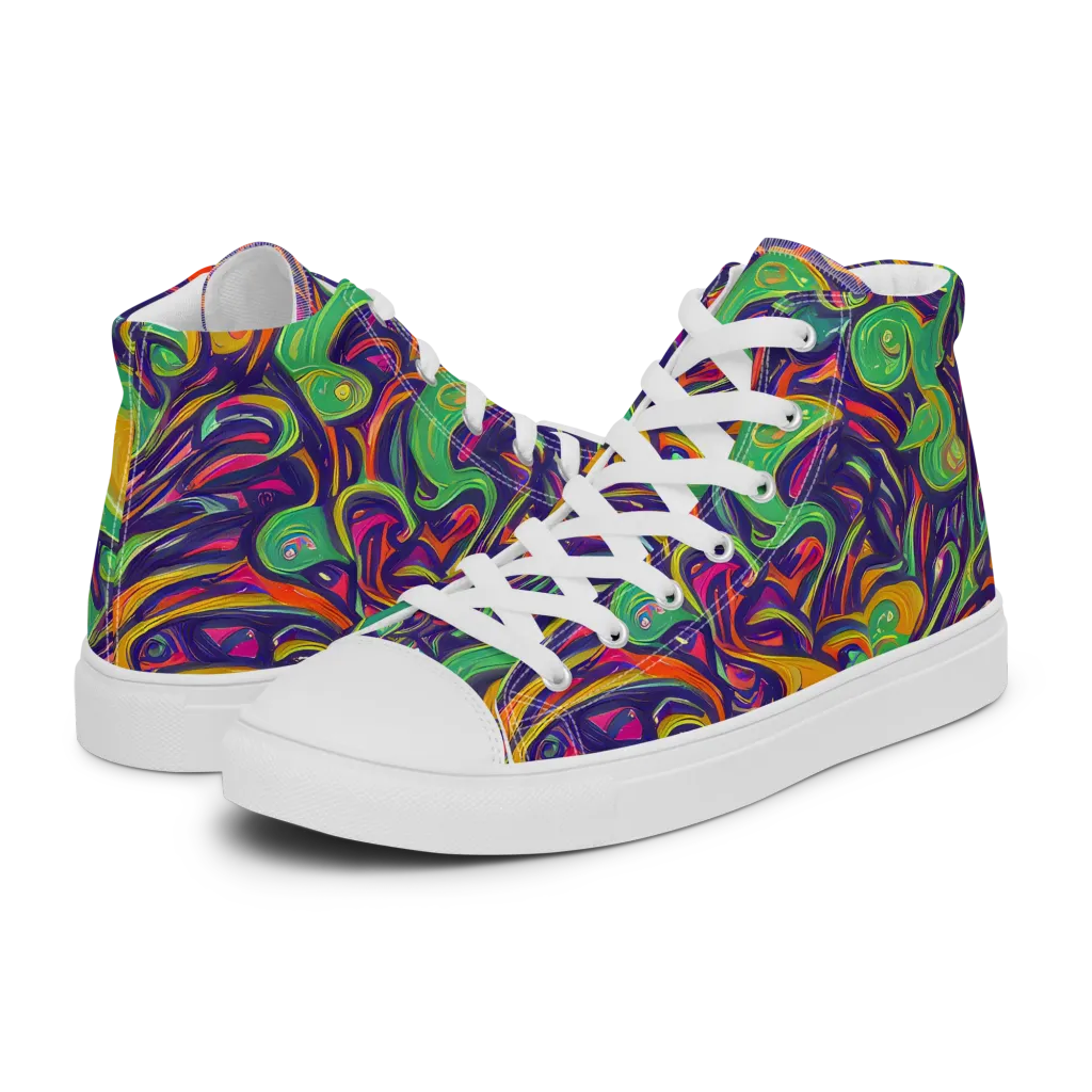 Psychedelic Ribbons on Women's High Top Canvas Shoes — Left