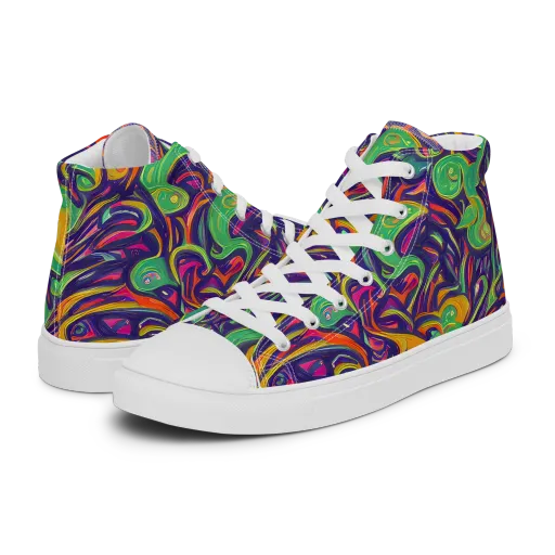Psychedelic Ribbons on a Women's High Top Canvas Shoes