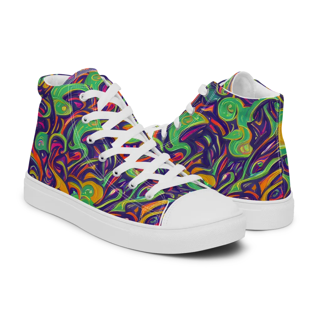 Psychedelic Ribbons on Women's High Top Canvas Shoes — Right