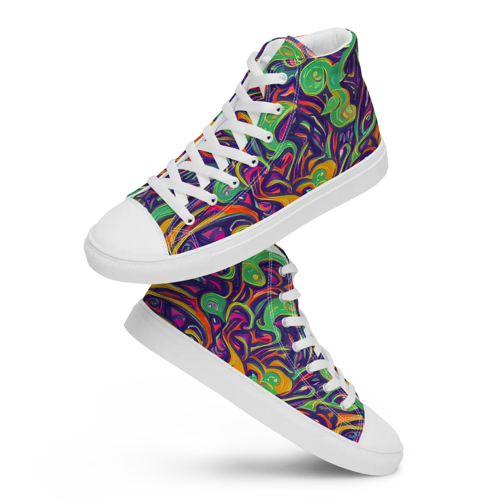 Psychedelic Ribbons on Women's High Top Canvas Shoes — Front