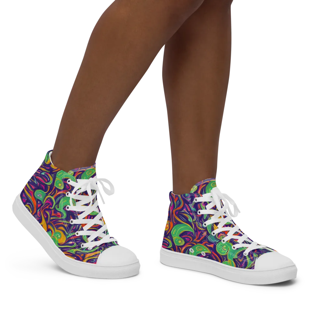 Psychedelic Ribbons on Women's High Top Canvas Shoes — Right