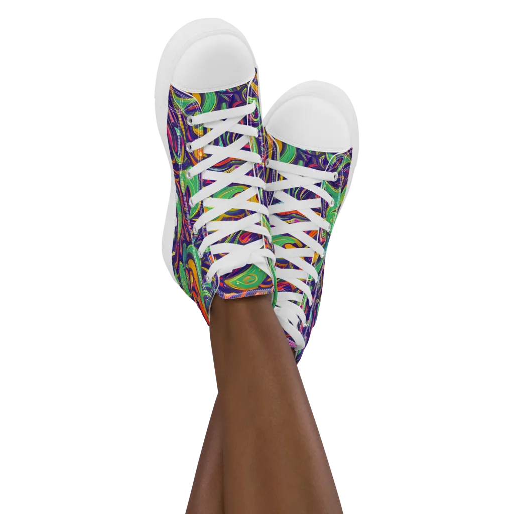 Psychedelic Ribbons on Women's High Top Canvas Shoes — Front