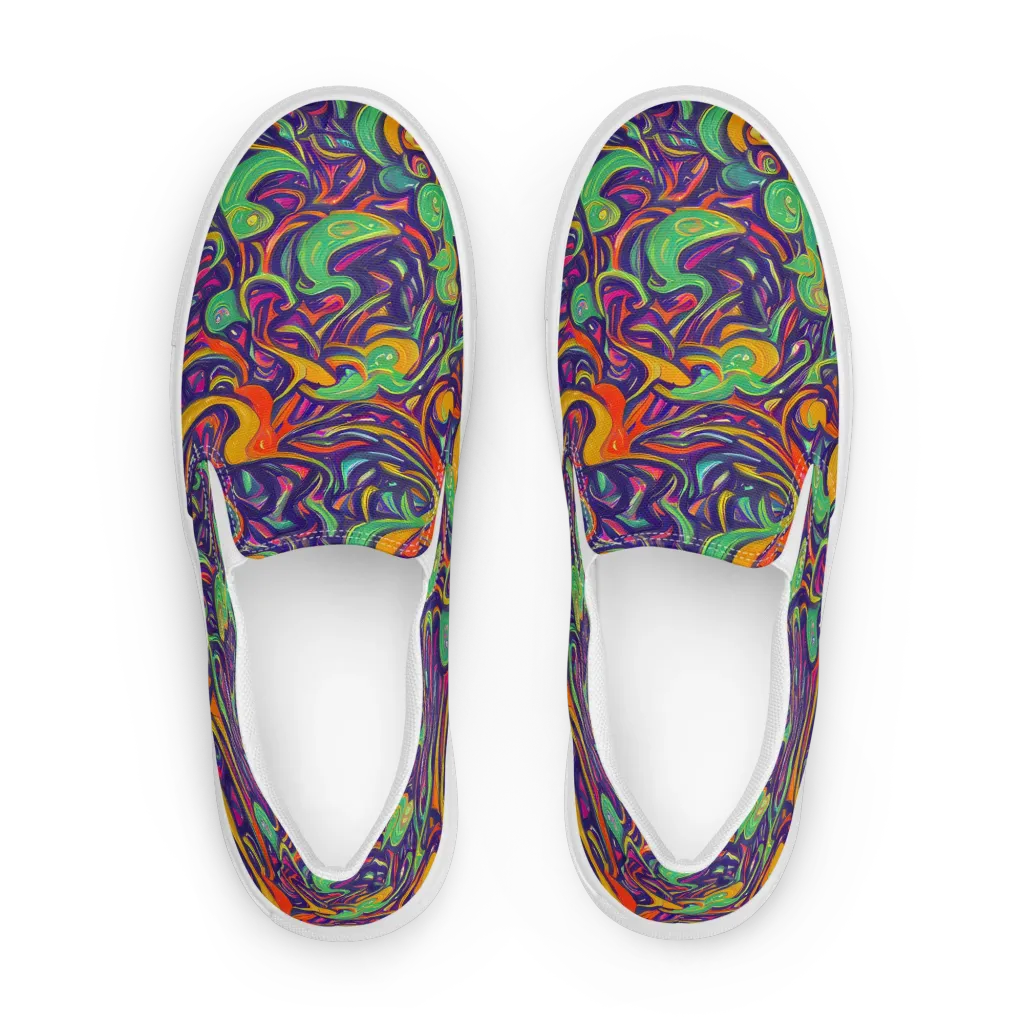 Psychedelic Ribbons on Men's Slip-On Canvas Shoes — Front