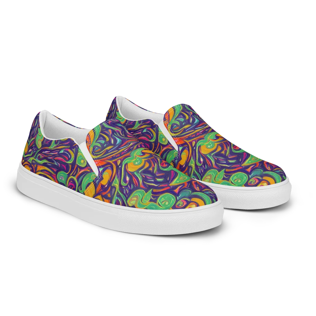 Psychedelic Ribbons on Men's Slip-On Canvas Shoes — Right Front