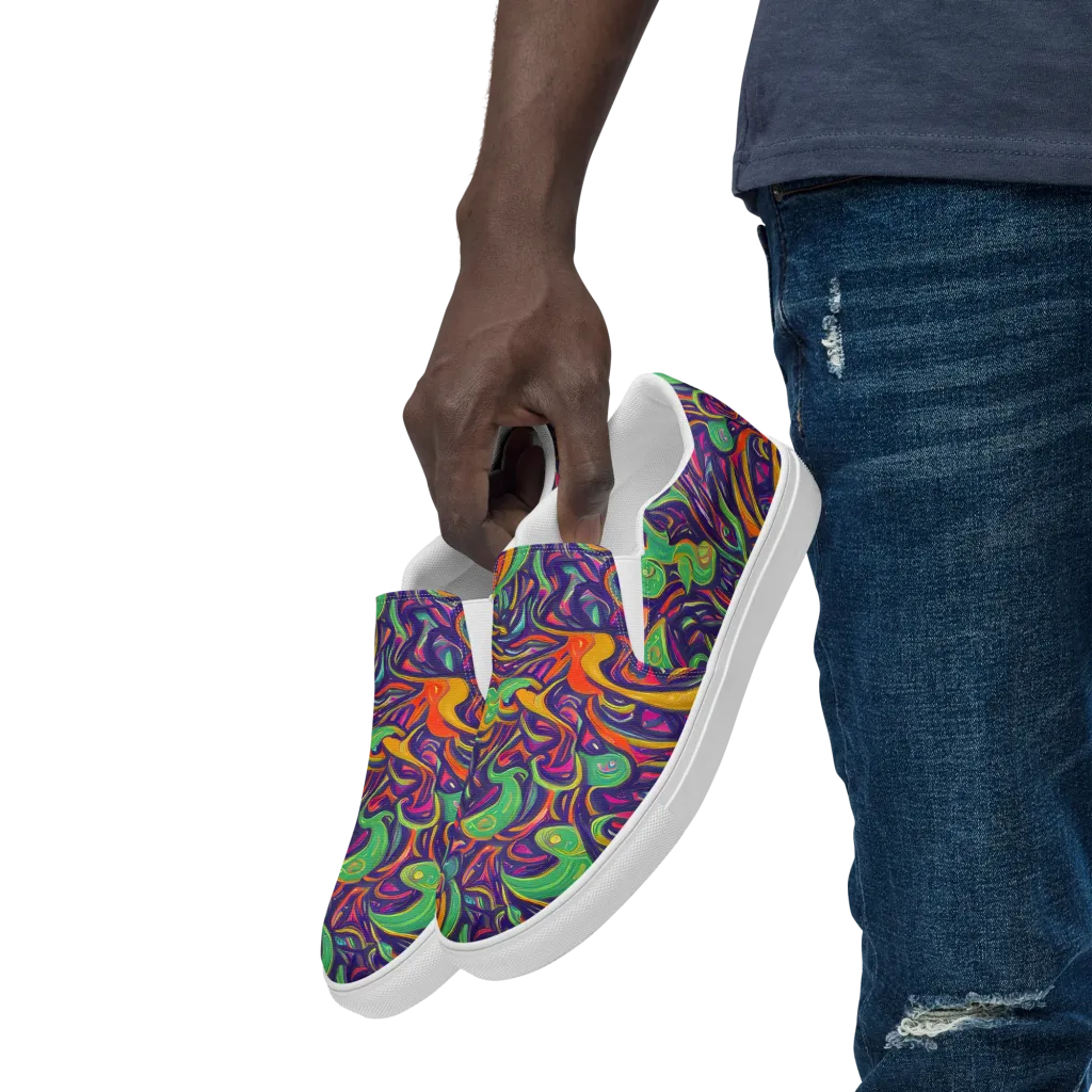 Psychedelic Ribbons on Men's Slip-On Canvas Shoes — Left Front