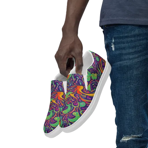 Psychedelic Ribbons on a Men's Slip-On Canvas Shoes