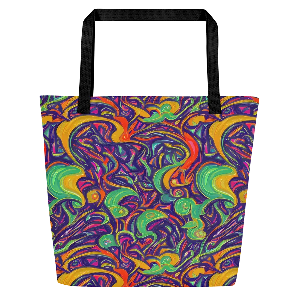 Psychedelic Ribbons on Large Tote Bag W/ Pocket — Front