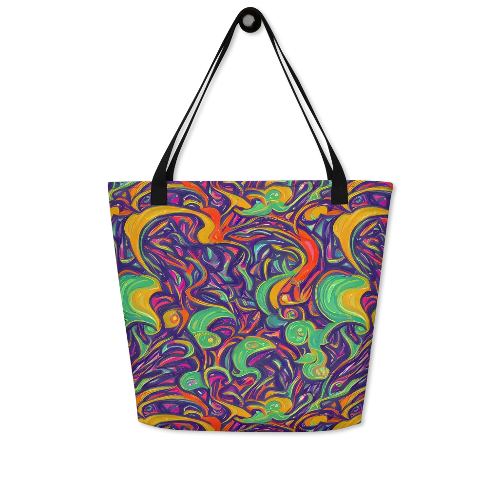 Psychedelic Ribbons on Large Tote Bag W/ Pocket — Front
