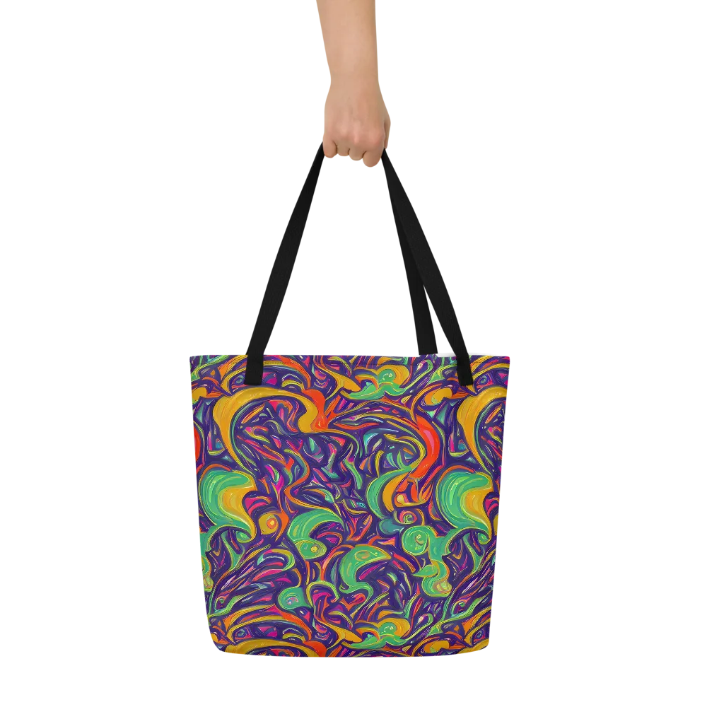 Psychedelic Ribbons on Large Tote Bag W/ Pocket — Front