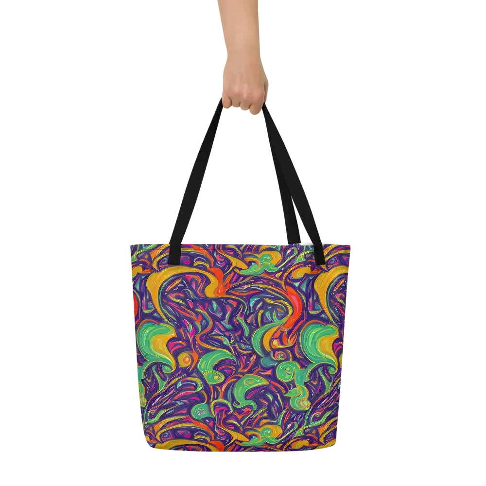 Psychedelic Ribbons on Large Tote Bag W/ Pocket — Front