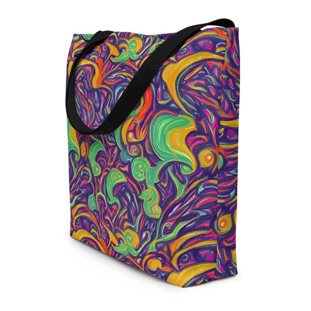 Psychedelic Ribbons on Large Tote Bag W/ Pocket — Front