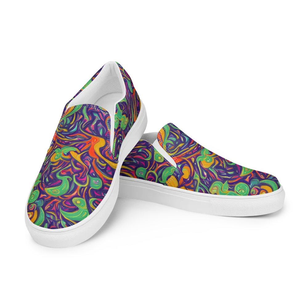 Psychedelic Ribbons on Women's Slip-On Canvas Shoes — Left Front