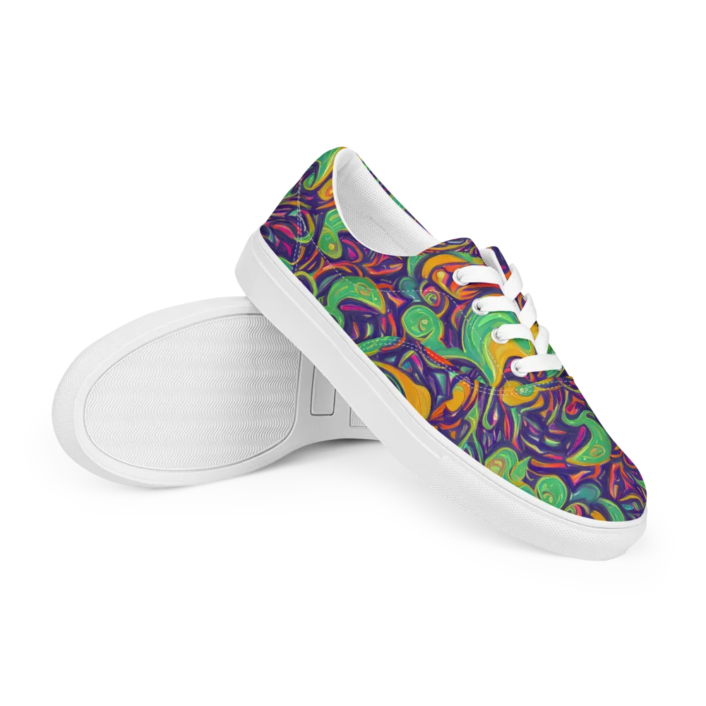 Psychedelic Ribbons on Men's Lace-Up Canvas Shoes — Right Front