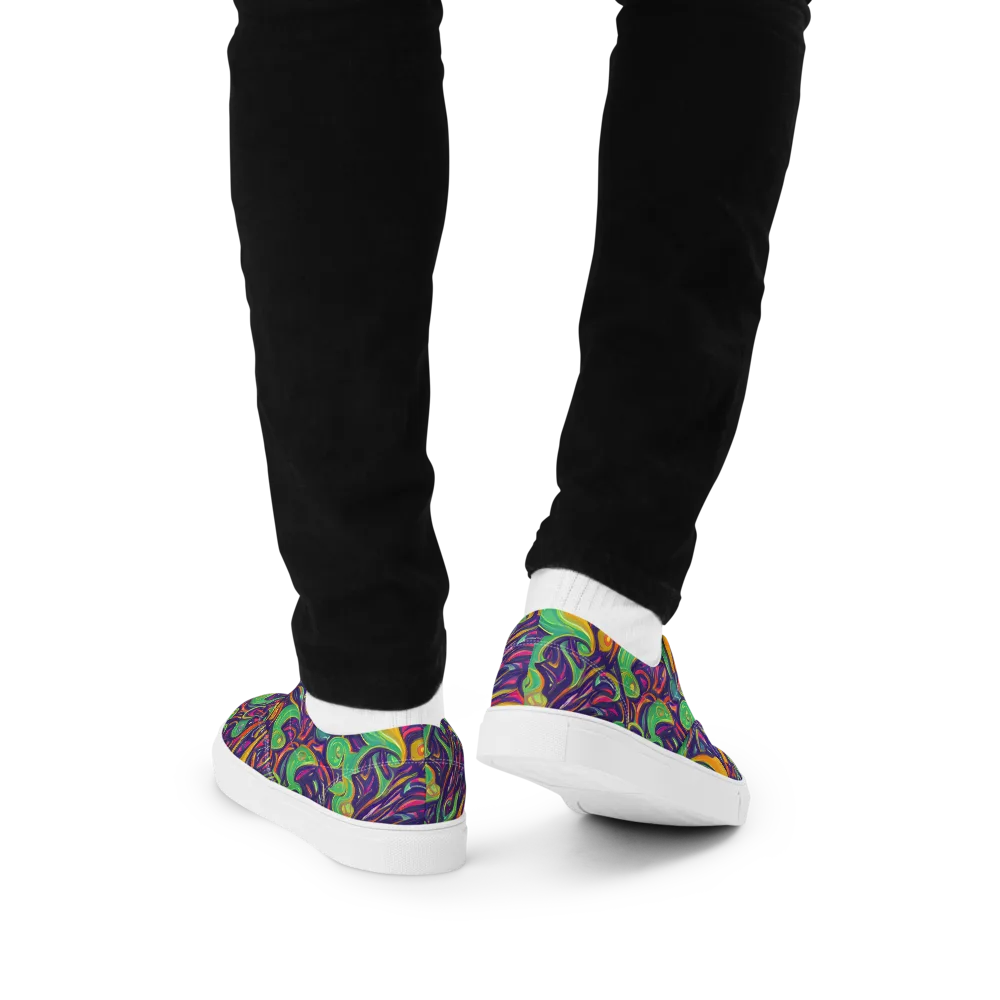 Psychedelic Ribbons on Men's Lace-Up Canvas Shoes — Back