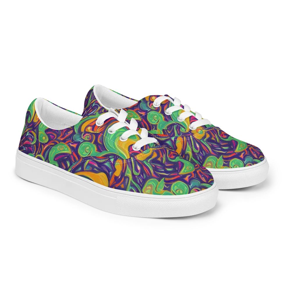 Psychedelic Ribbons on Men's Lace-Up Canvas Shoes — Right Front