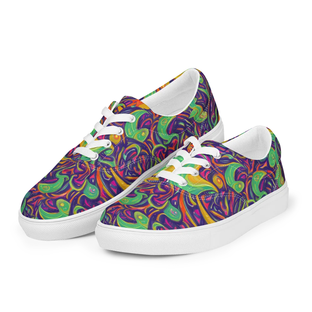 Psychedelic Ribbons on Men's Lace-Up Canvas Shoes — Left Front