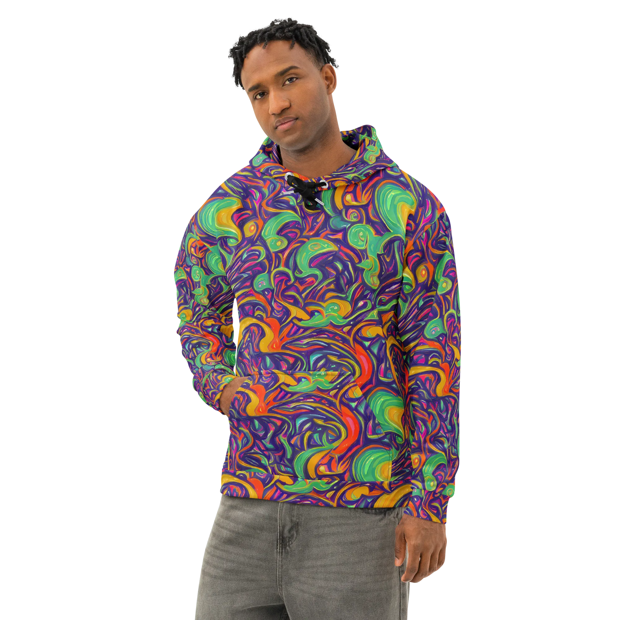 Psychedelic Ribbons on Cotton Hoodie — Left Front