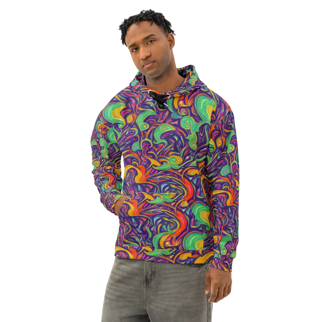 Psychedelic Ribbons on Cotton Hoodie — Left Front