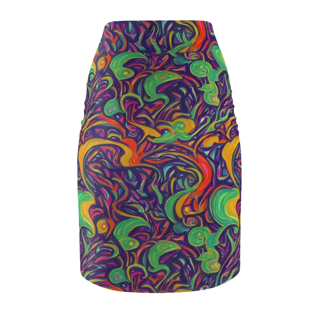 Psychedelic Ribbons on Pencil Skirt — Back