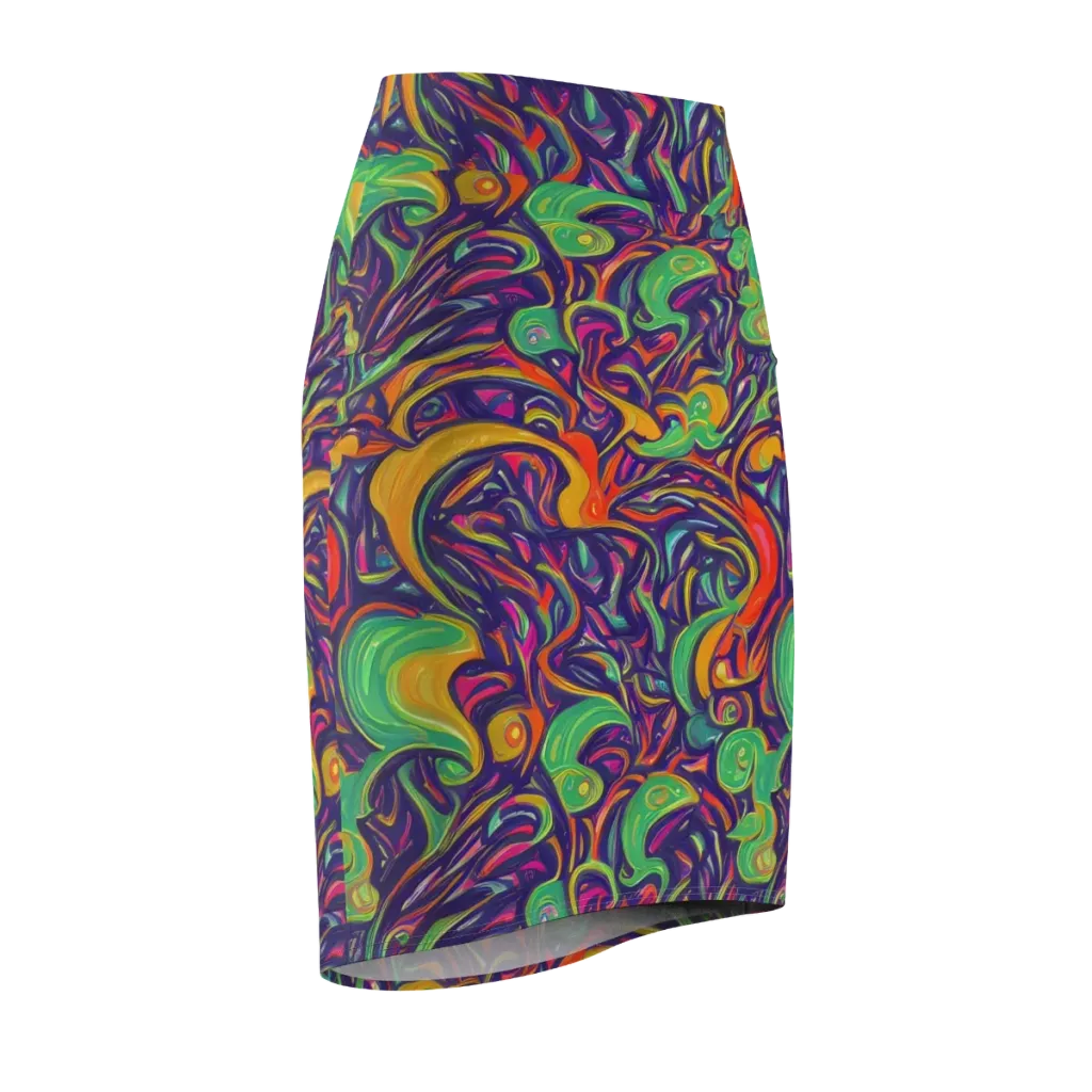 Psychedelic Ribbons on Pencil Skirt — Front Side