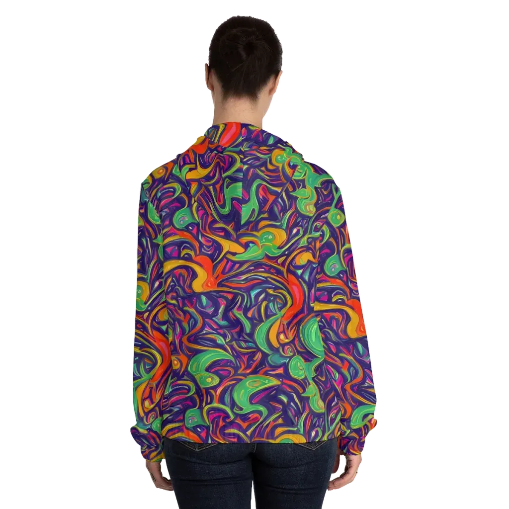 Psychedelic Ribbons on Women's Full-Zip Hoodie — Back On Person