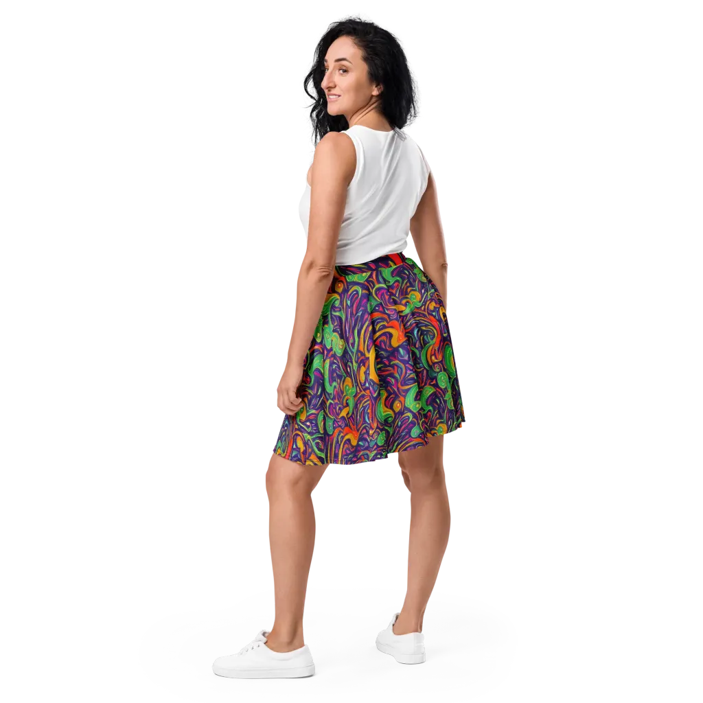 Psychedelic Ribbons on Skater Skirt — Back