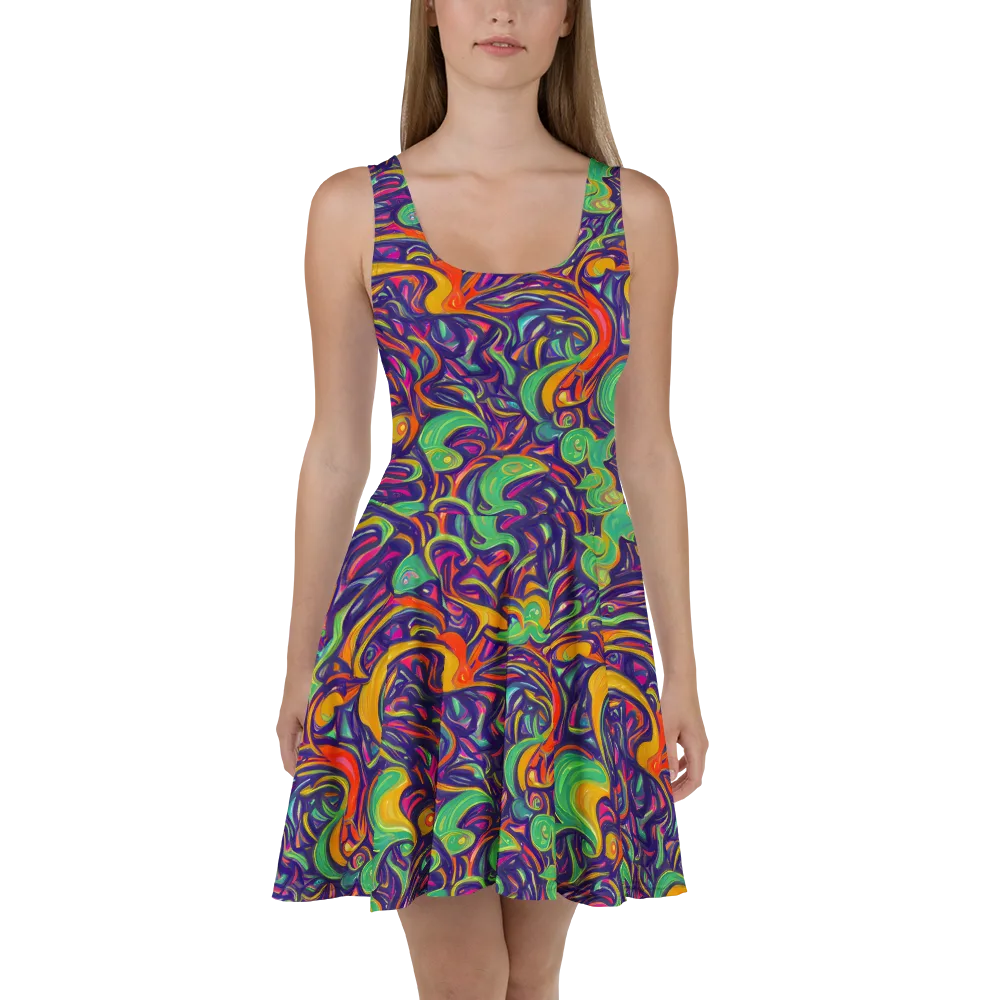 Psychedelic Ribbons on Skater Dress — Front
