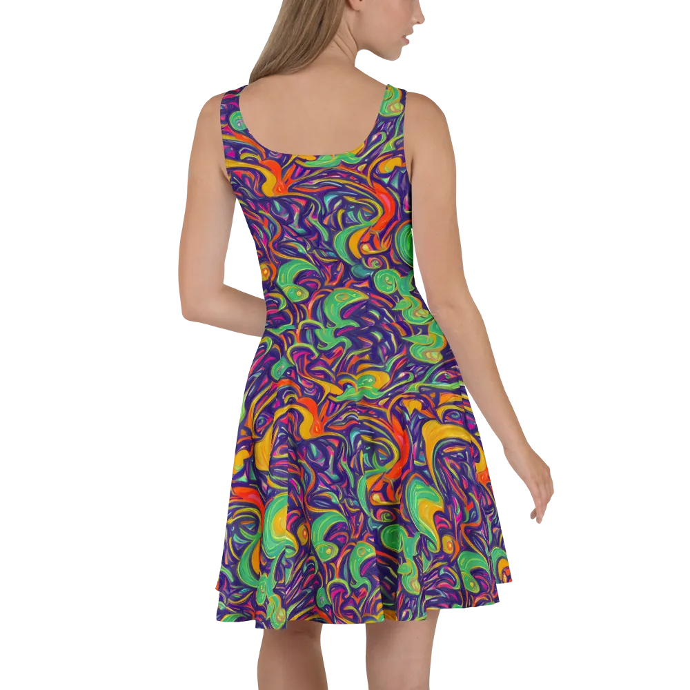 Psychedelic Ribbons on Skater Dress — Back