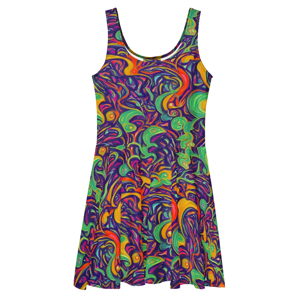 Psychedelic Ribbons on Skater Dress — Front