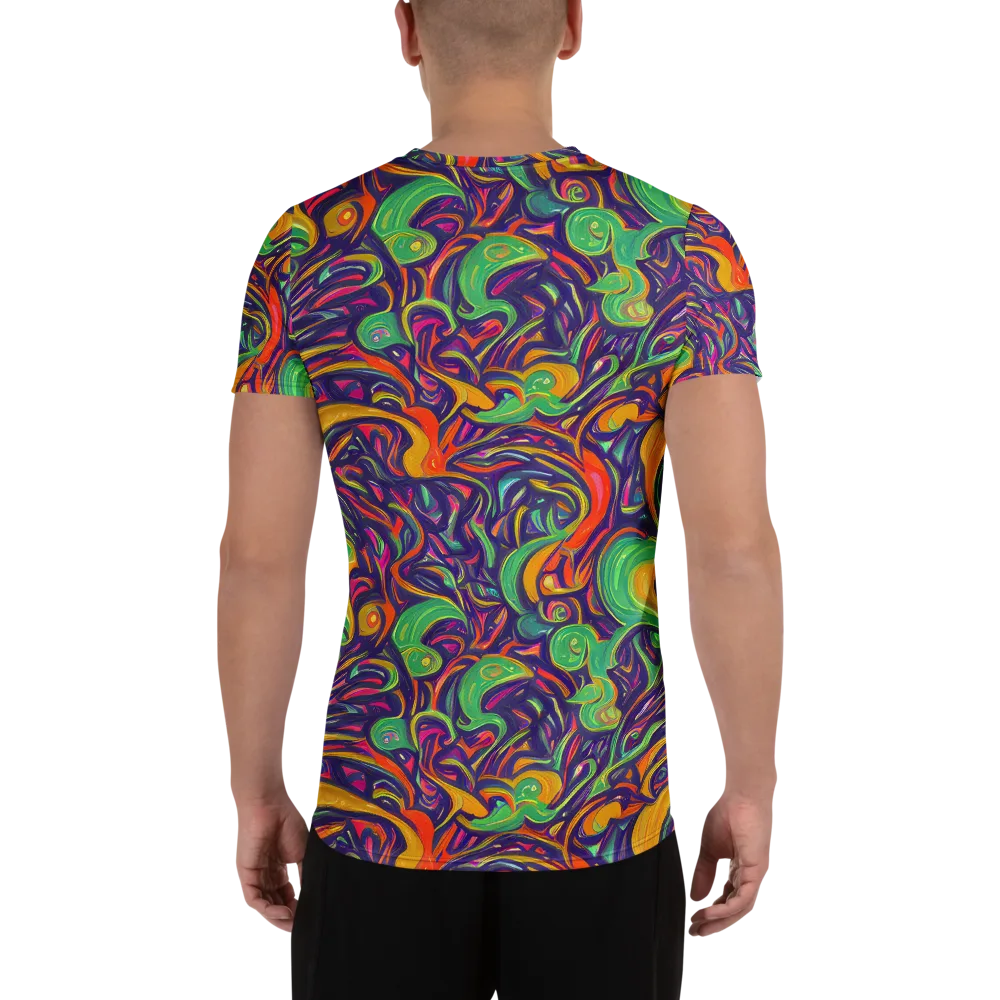 Psychedelic Ribbons on Men's Athletic T-Shirt — Back