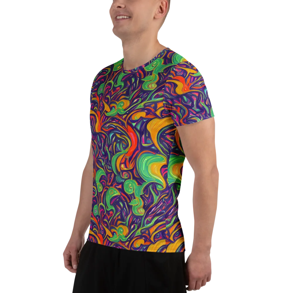 Psychedelic Ribbons on Men's Athletic T-Shirt — Left