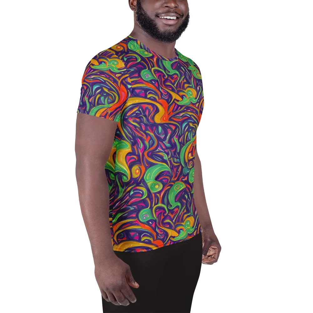 Psychedelic Ribbons on Men's Athletic T-Shirt — Right