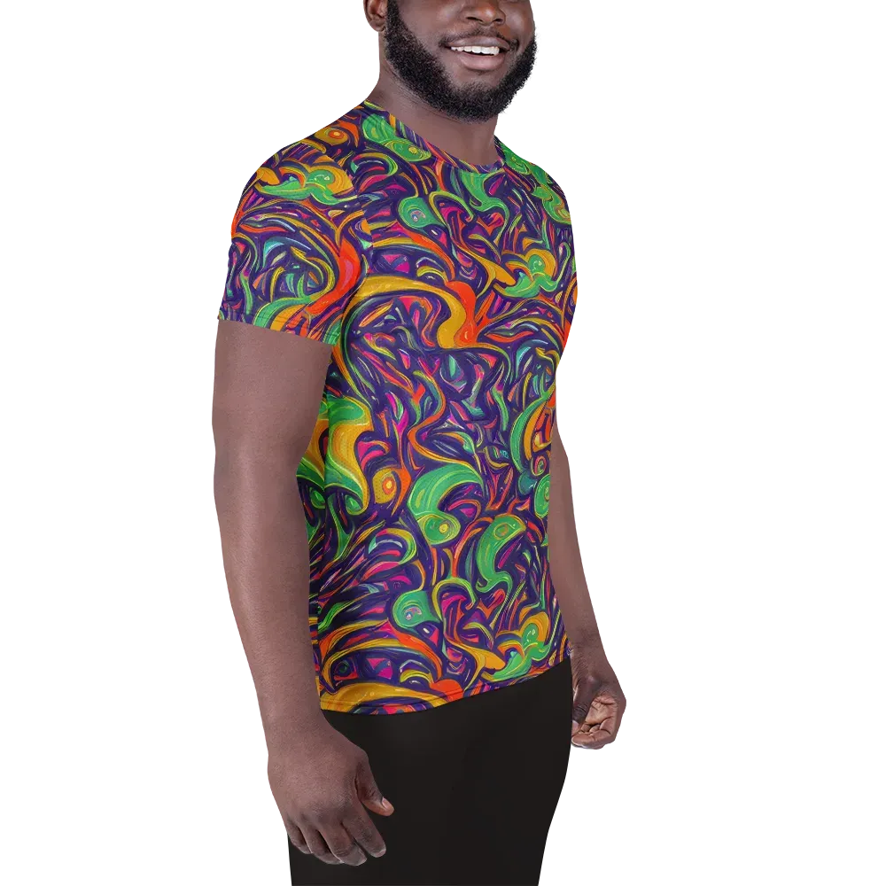 Psychedelic Ribbons on Men's Athletic T-Shirt — Right