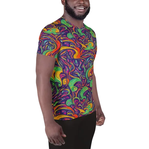 Psychedelic Ribbons on a Men's Athletic T-Shirt